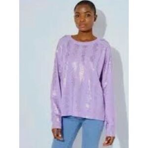 Brodie Lavender Cashmere Sweater ~ Snakeskin Foil Print Size M~ NWOT